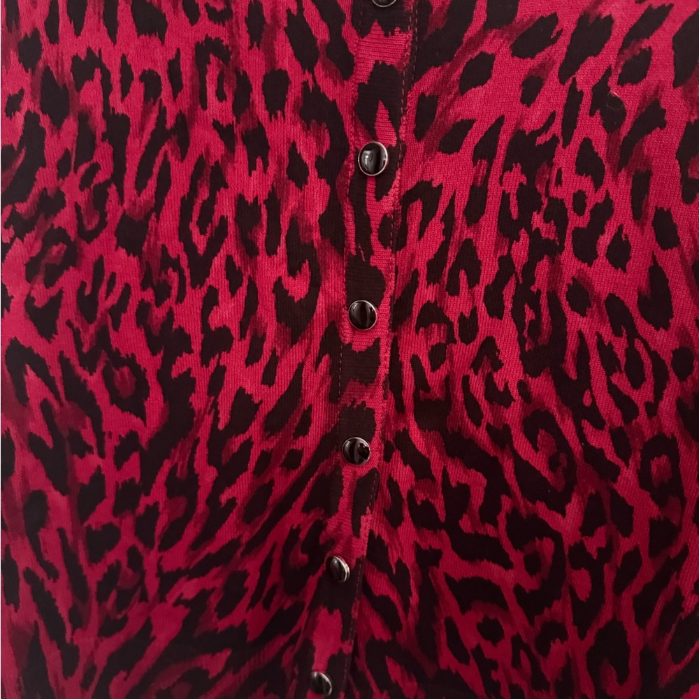 White House Black Market Red and Black Animal Print Cardigan - Picture 3 of 5